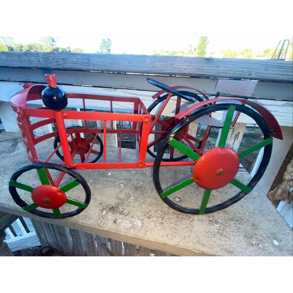 Vintage Red Metal Tractor Planter Holder Farmhouse Decor - Picture 7 of 13